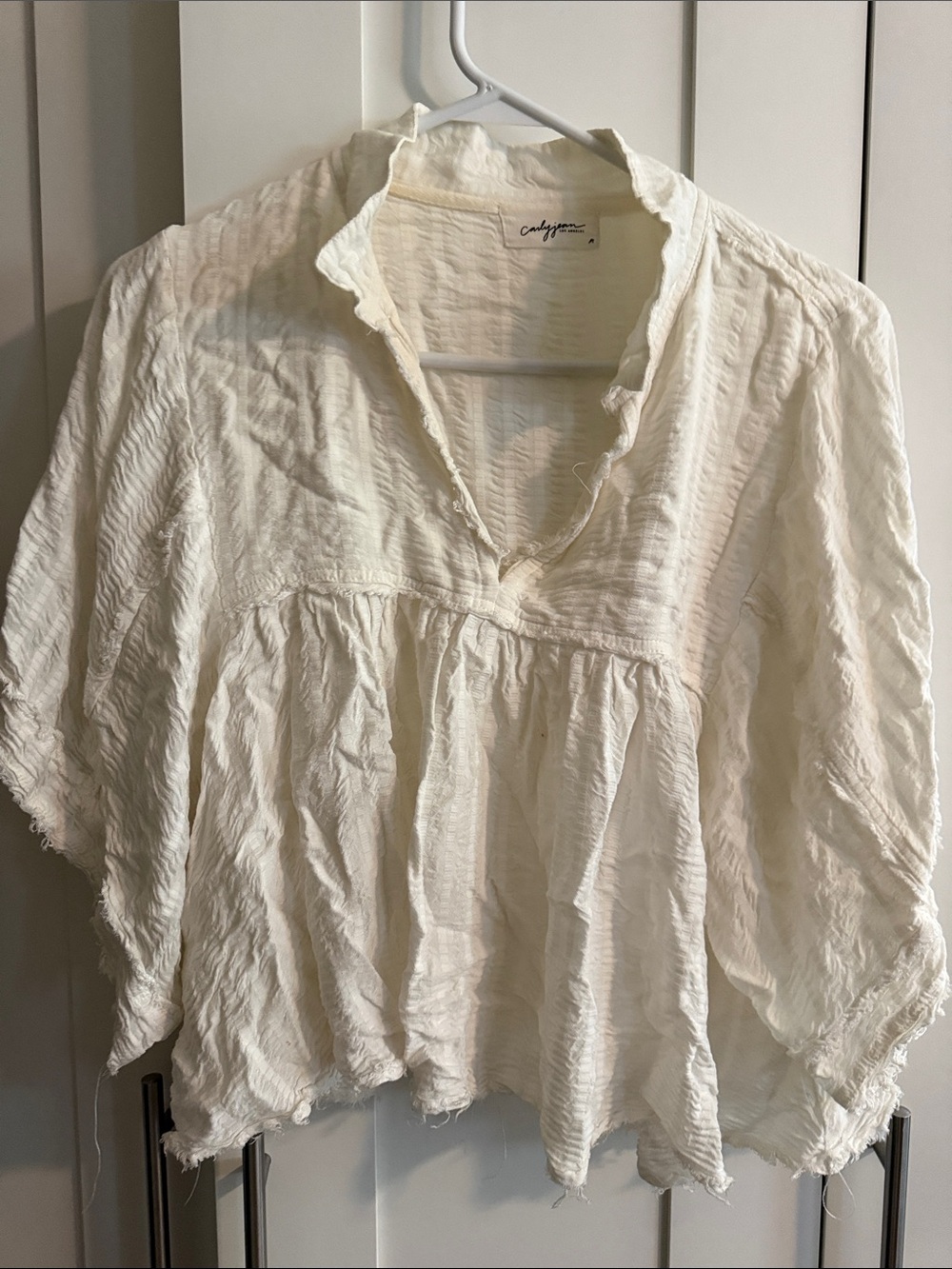 Carly Jean Los Angeles Crinkled Ruffle V-Neck Tunic - Cream